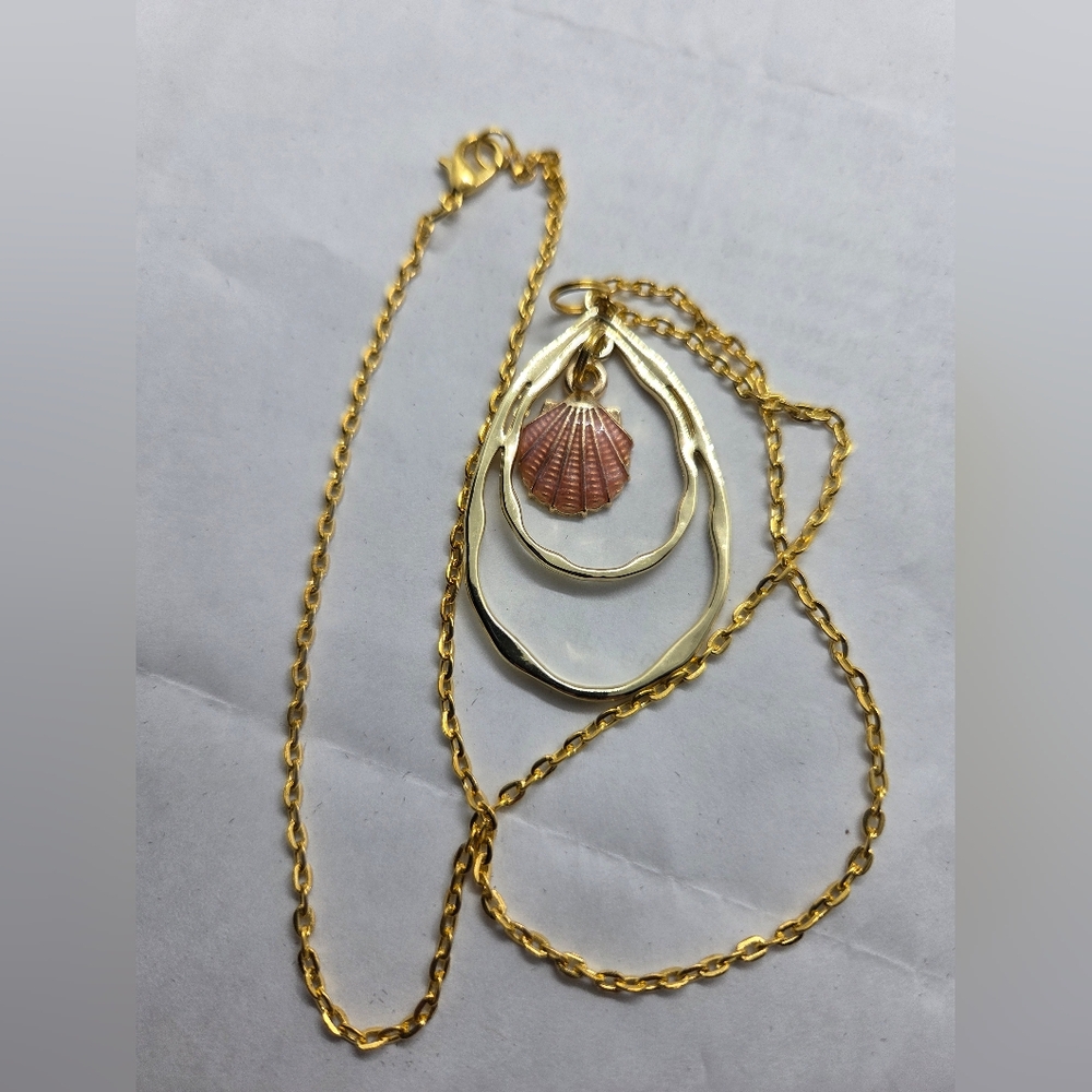 Gold-Tone Layered Necklace with Pink Shell Charm